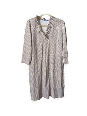 J.McLaughlin XL Womens Long-Sleeve White Geometric Pattern Dress